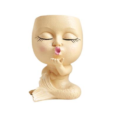 Maceta con forma de cara y orificio de drenaje, figura de cabeza de mujer besándose de resina, maceta para plantas de interior y exterior, contenedor para el hogar