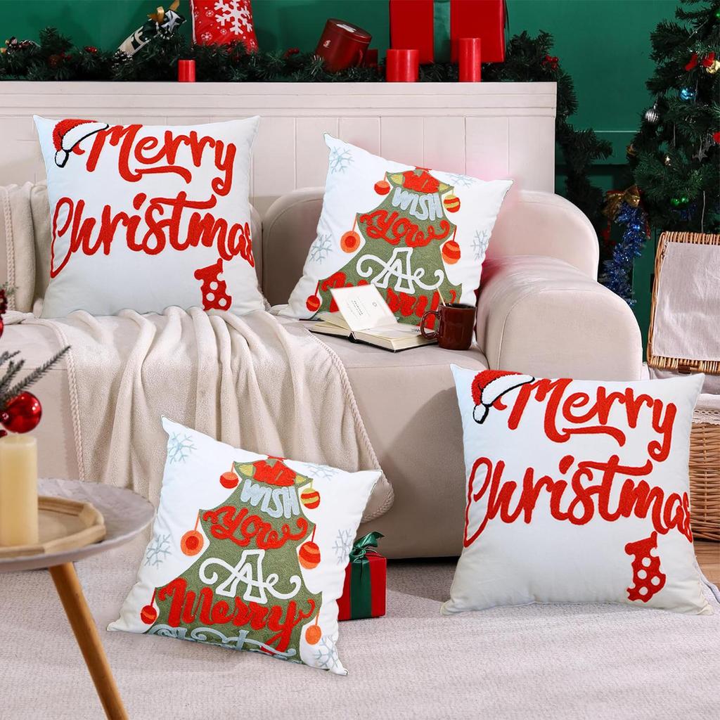 Christmas Throw Pillow Covers 18 X 18 Inch Embroidered Pillowcase Embroidered Pillow Cover For Living Room Bedroom Couch Sofa