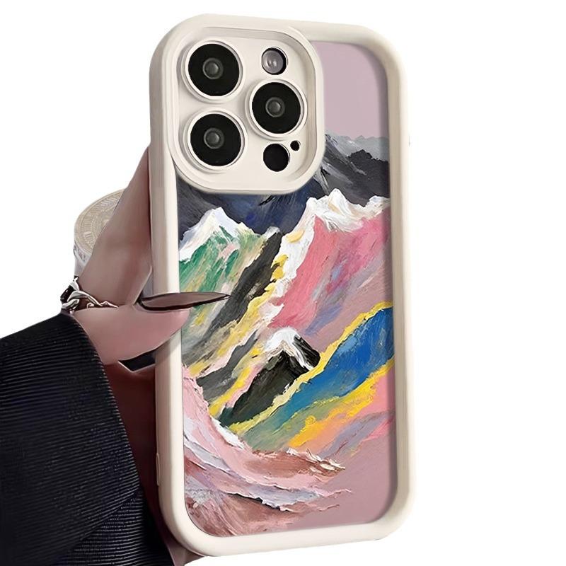 Oil Painting Rainbow Mountains Phone Case iPhone 15 Pro Max 11 12 13 16 14 Plus Silicone Shockproof Case Lens Protector Shell