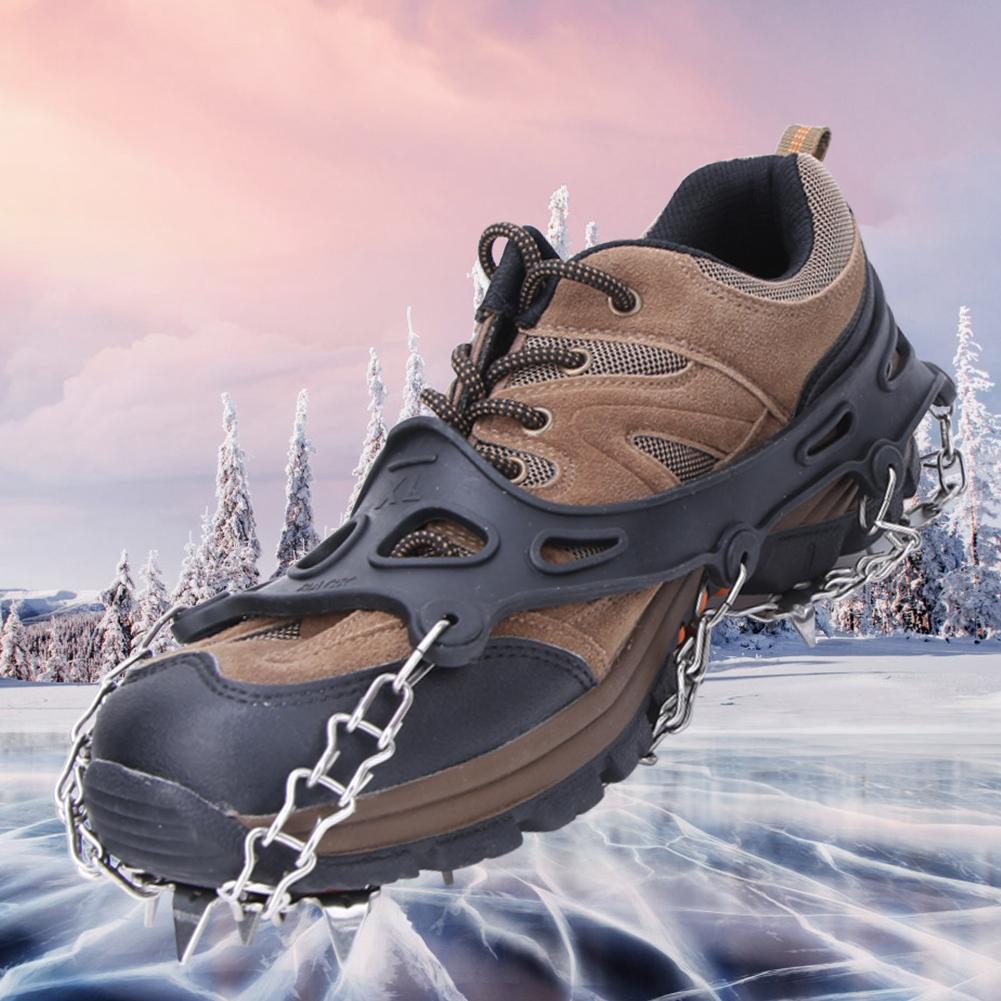A Pair 19 Teeth Outdoor Climbing Ice Crampons Stainless Steel Welding Anti-Slip Shoe Snow Grips Spikes Cleats(XL 19 Teeth)