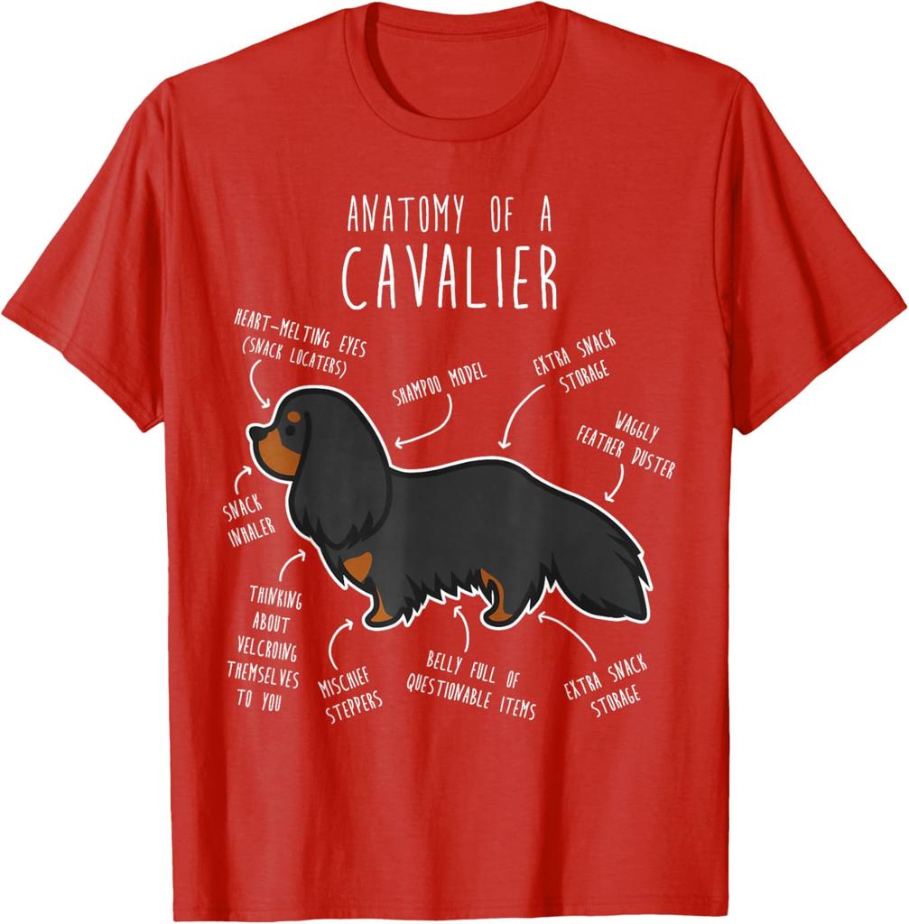 Anatomy of a Cavalier Funny Dog Breed Illustration Graphic Tee Soft Cotton Casual T-Shirt for Men Women