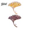 Women Brooch High-Gloss Rhinestone Inlay Faux Pearl Decor Ginkgo Leaf