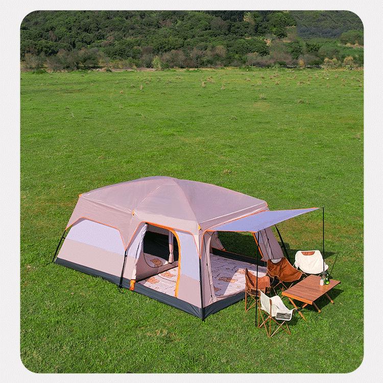 Large Double-Layer Stormproof Tent for 5-12 People - Two Rooms, Living Area, Foldable, Portable Outdoor Camping Equipment.