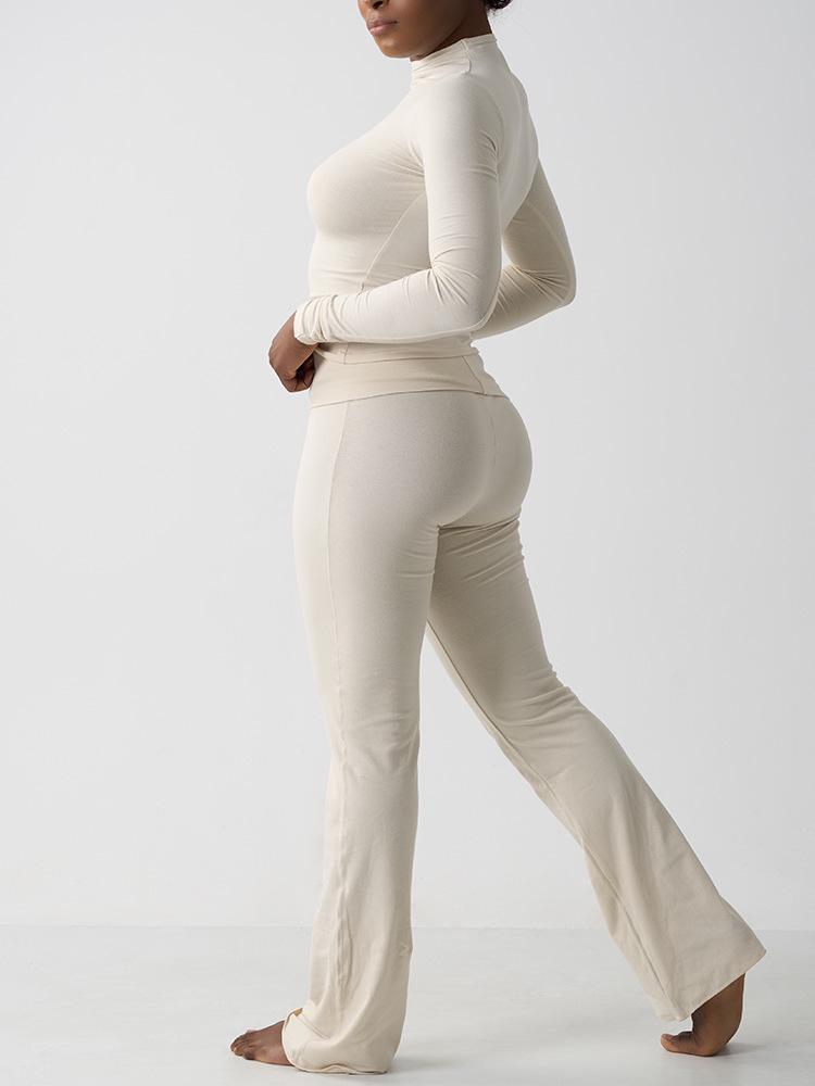 Cross-border Cotton-Modal Nude Yoga Suit: High-Waist Long Sleeve Fitness & Casual Sportswear Set
