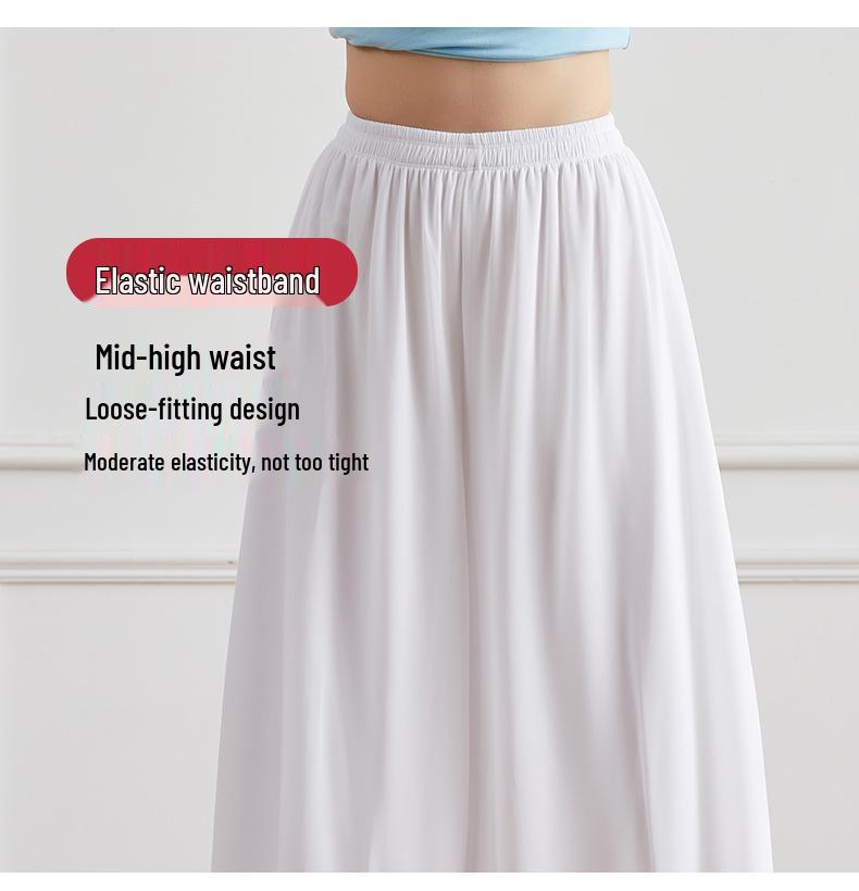 Women's White High Waist Chiffon Dance Pants - Wide Leg, Flowy, Modern Performance Wear