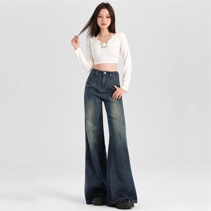 

2025 Retro Blue High-Waisted Flare Jeans for Women - Slimming, Versatile, Flattering Style Large