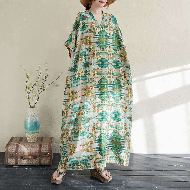 Summer Color Travel Retro Long Skirt Cotton Linen Dress