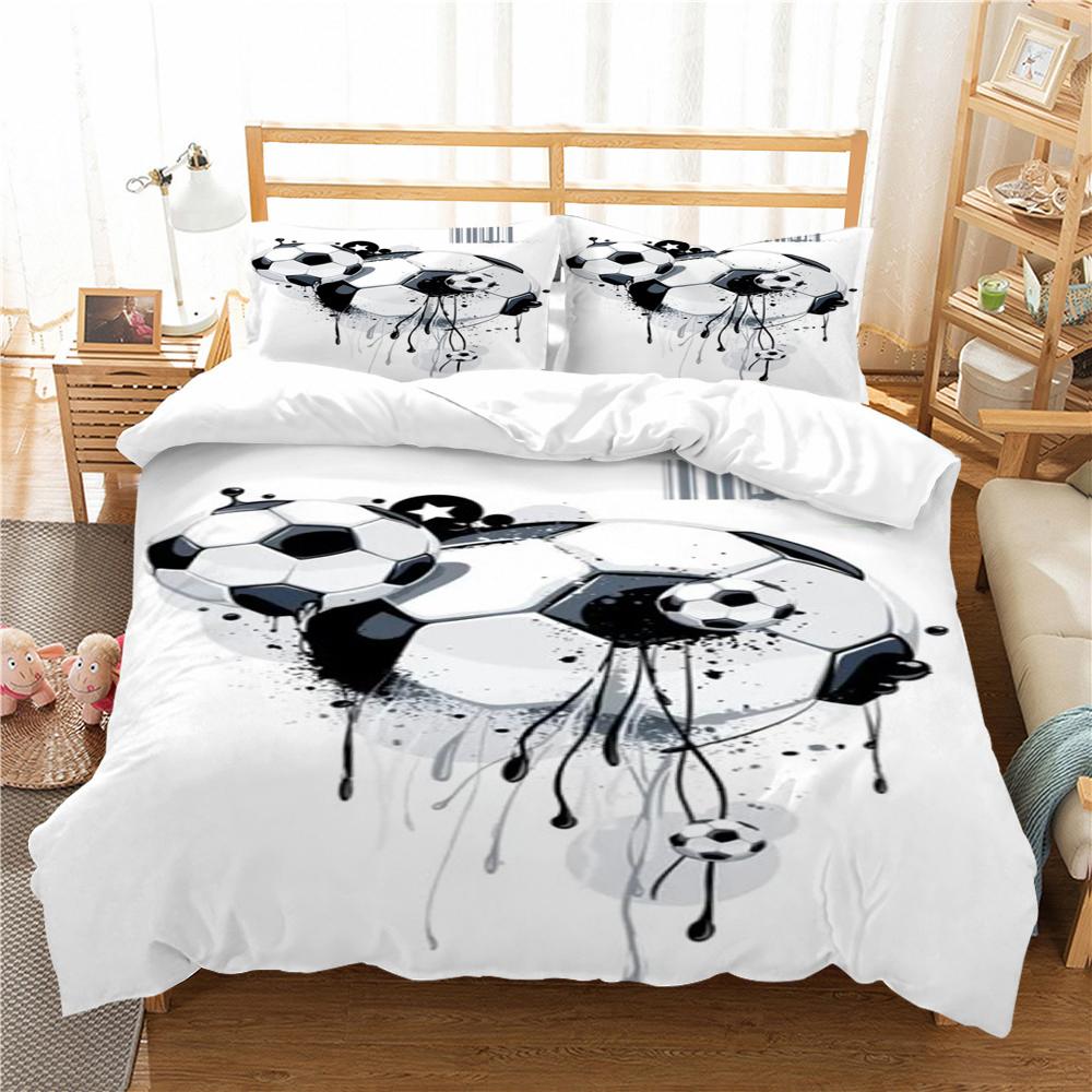 Gultasveļas komplekts Futbols Apdrukāta Sadzīves gultas veļa Queen King pilna izmēra divguļamās gultas segas pārvalks un spilvendrāna mājsaimniecības gultas veļa