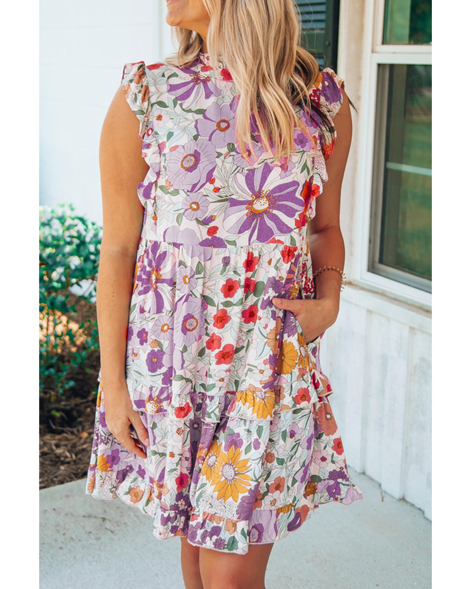 

Azura Exchange Ruffled Tank Floral Dress L фіолетовий