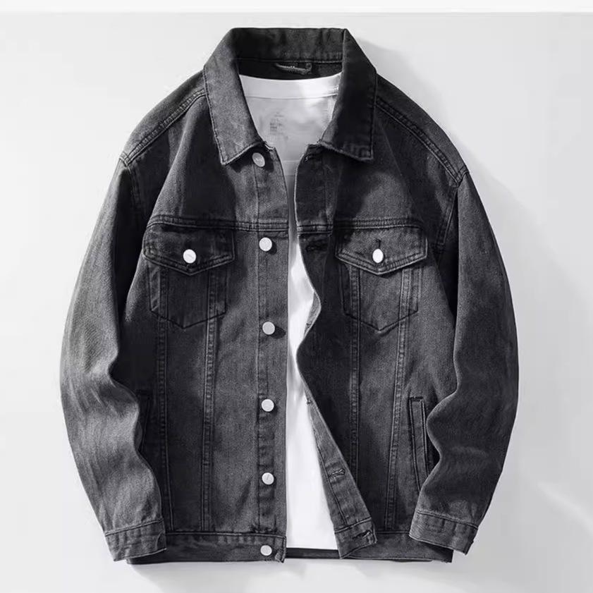 Men's Retro Hong Kong Style Washed Denim Jacket - Casual Spring/Autumn Versatile Pique Top