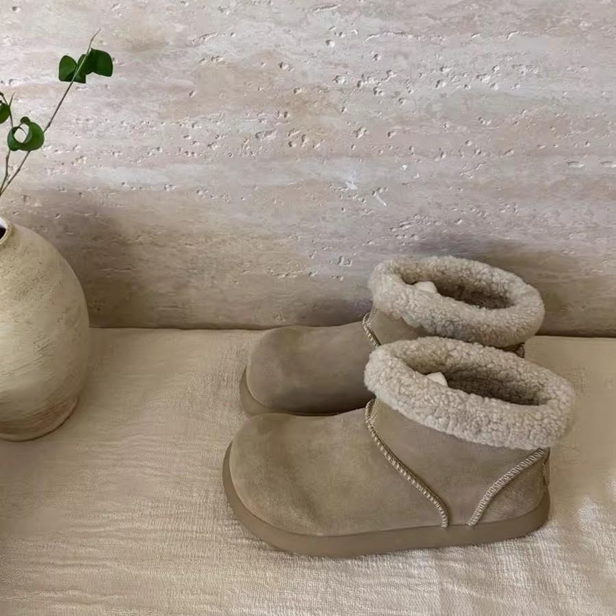 Miyou Version~ Retro Round Head Ugly Cute Short Boots Women's Velvet Low-top Snow Boots Warm Big Cotton Shoes Thick-soled Fluffy Boots