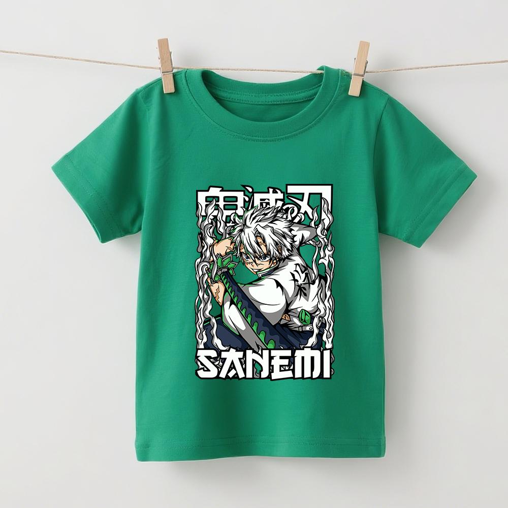 Demon Slayer Sanemi Anime Print Cotton T Shirts for Boys Girls Summer Casual Short Sleeve Tops Kids Daily Wear