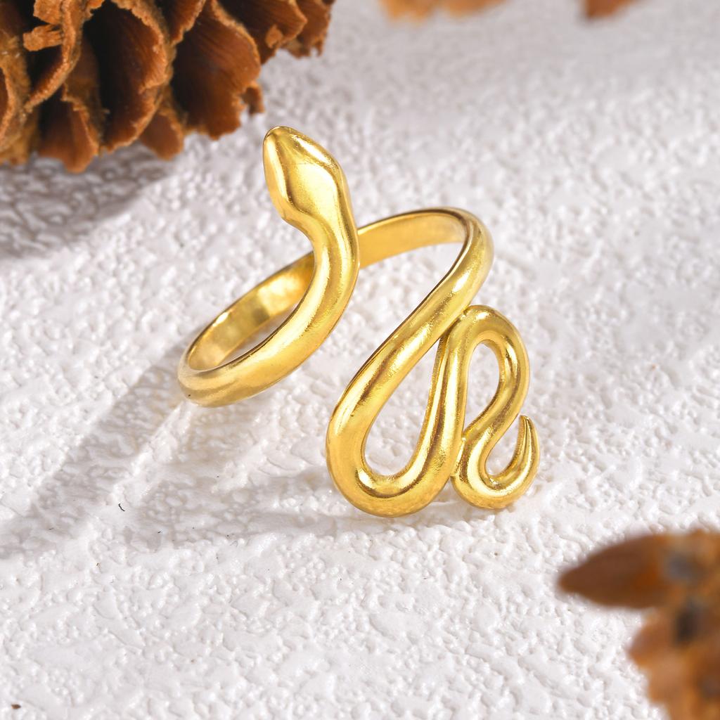 Stainless Steel Snake Rings for Women,Gold Color Open Adjustable Ring, Vintage Gothic Aesthetic Jewelry Gifts