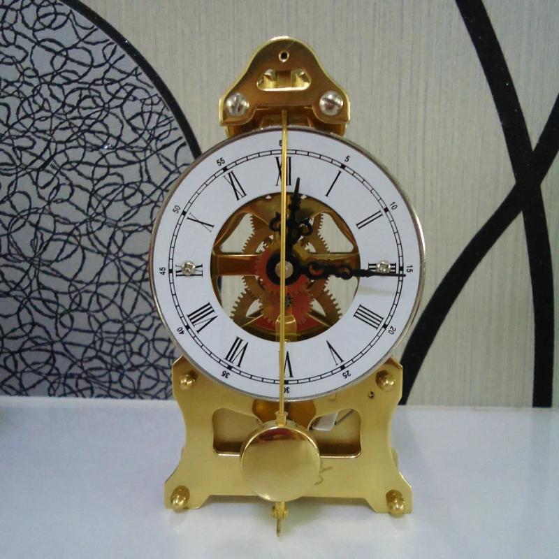 Metal Mechanical Table Clock, Roman Desk Clocks, Wood Base, Aesthetic Room Decoration, Furniture Ornaments, Interior Accessories
