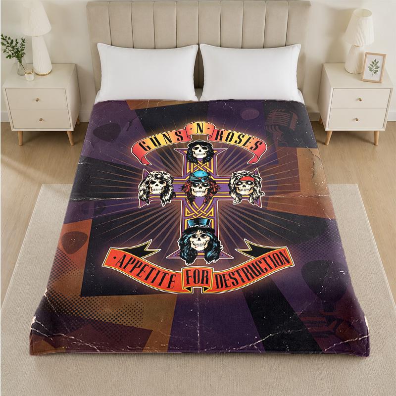 Guns N’ Roses Print Flannel Blanket Cozy Lightweight Plush Throw Blanket For Bed Sofa Household Use