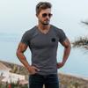 Muscleguys New Arrivals Mens Comfortable  Cotton  Short sleeve Tees Breathable Prited T-shirt V-neck Fashion Slim Fit Short Sleeve T-Shirt