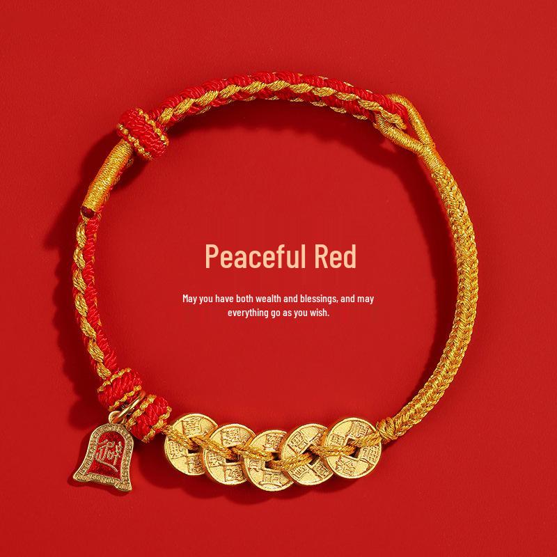 2026 Zodiac Year Five Emperors Coin Bracelet: Hand-woven Red String for Men & Women - Horse Year Edition, Cultural Creative Scenic Spot Souvenir