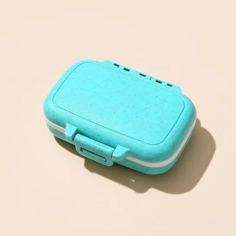 

Mini Travel Pill Box 3 Dividers Wheat Straw Medicine Case Airtight & Waterproof Vitamin Organizer синій