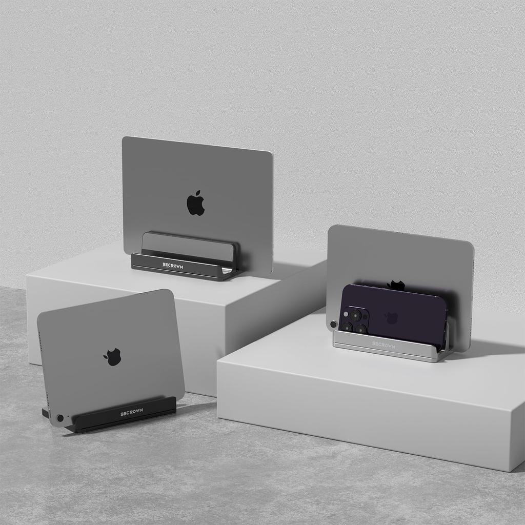 BECROWM Upgraded Vertical Laptop Aluminum Alloy Clamshell Holds 3 Adjustable for MacBook and Microsoft Surface 3 Stand, Stand, Laptops, Width,