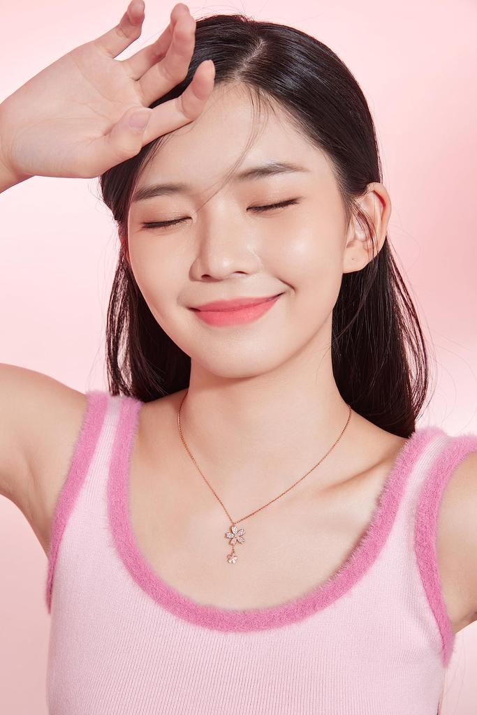 [ZHOU LIU FU] Women's Cherry Blossom Pendant Necklace, Sterling Silver 925, Popular Jewelry, Zirconia, Rose Gold, Gift, Simple Accessory, Cute,