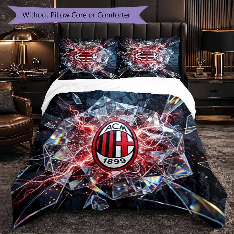 Set Lenzuola AC Milan Modello 3 Pezzi Morbida Copripiumino in Microfibra con Federe per Camera da Letto