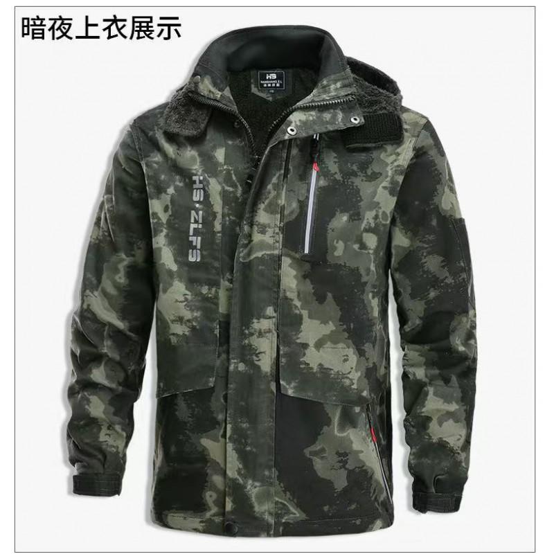 

Velvet Thick Camouflage Suit Men s Cotton Elastic Overalls Cold-proof Warmth Outdoor Labor Protection 185 yards recommended 160-175 kg