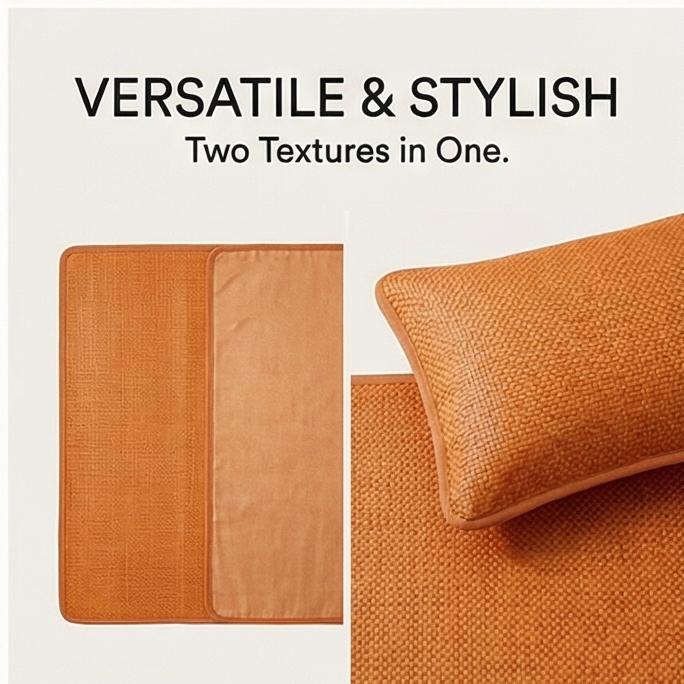 Double-Sided Natural Rattan Ice Silk Cooling Mat, Foldable Fitted/Flat Sheet, 2025 New Summer Air-Conditioned Mat for Home & Dorm