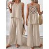 Simple Women's Suits Summer Fashion Sleeveless Loose Blouse Wide Leg Pants Two Piece Set For Women Casual Outfits
