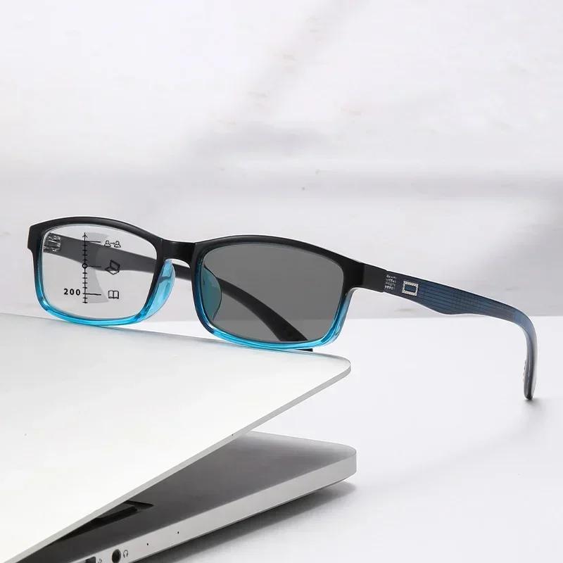 Intelligent Multi Focus Photochromic Presbyopia Glasses Fashionable Square Small Frame Anti Blue Light Glasses Diopter To +4.0