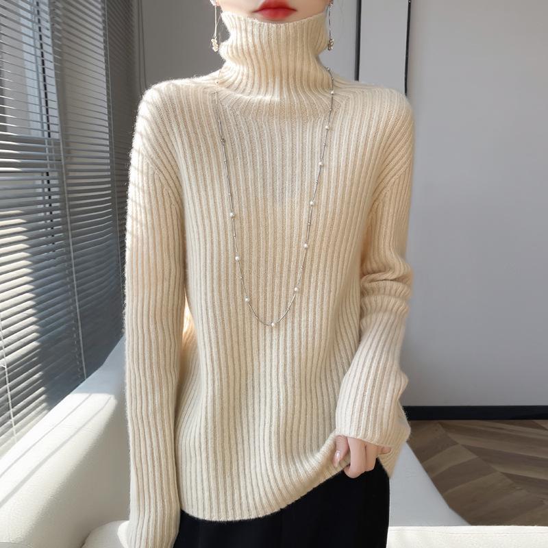 Damen Strickpullover mit hohem Kragen: Lässiger, schlank geschnittener Pullover für Herbst und Winter