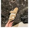 H Slippers Women's Leather Sandals with Thick Bottom New Summer Wear Velcro Soft Open Toe Flat Bottom Mop