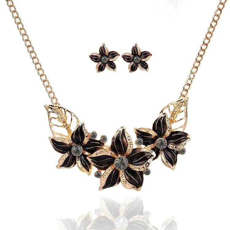 

New Famous Brand Designer Ladies Necklace Pretty Jewelry Sets Enamel Jewelry Sets Fashion Geometric Circle Women Accessories чёрный