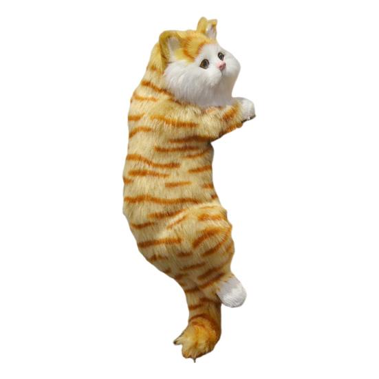 Simulation Furry Cat Ornament Plush Animal Figurine Realistic Fluffy Kitten Model Hanging Cat Decoration for Home TV Stand Shelf Decor