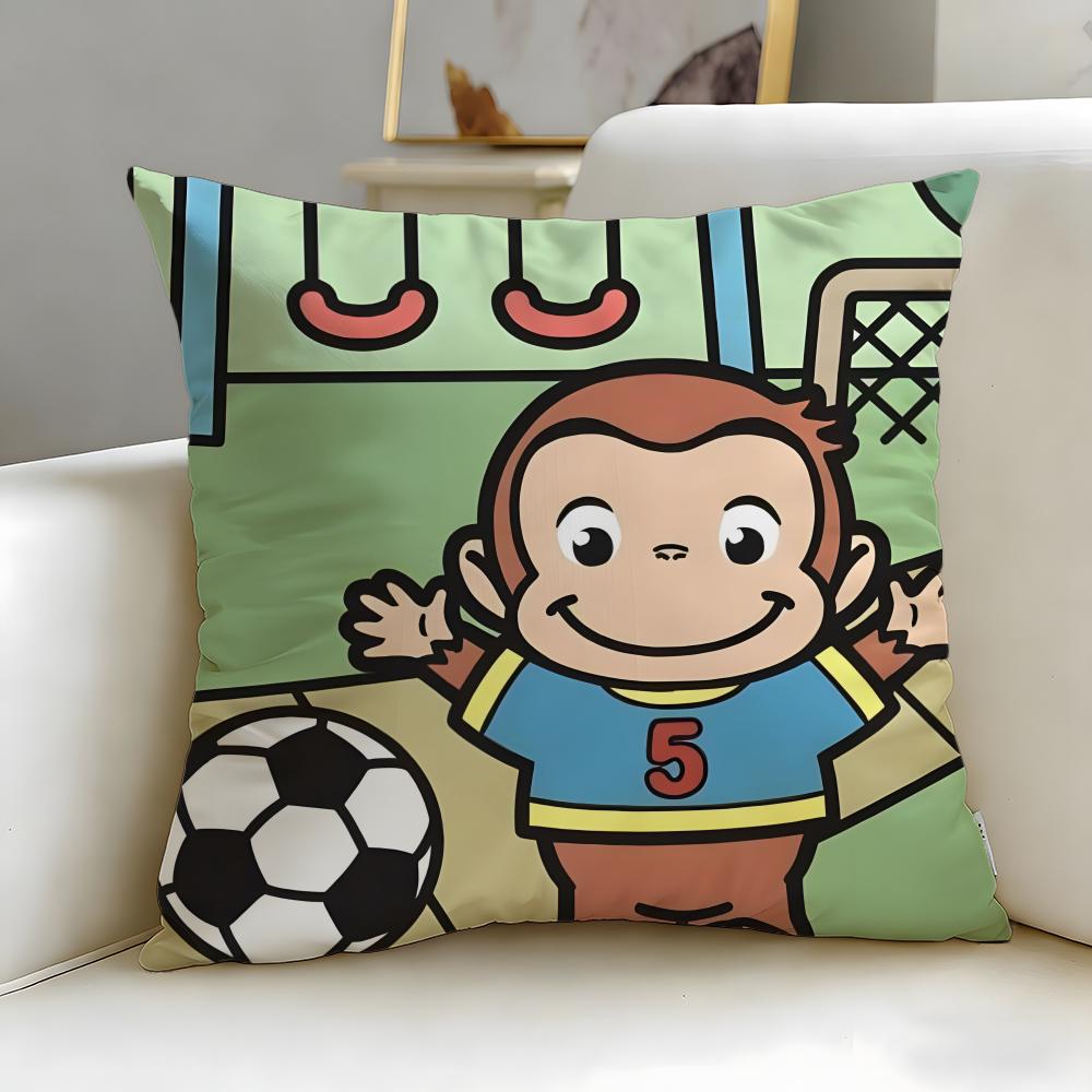 classic cartoon Curious George Cushion Cover Soft  EasyWash Pillow Case  Versatile for Couch Bed Travel and Office