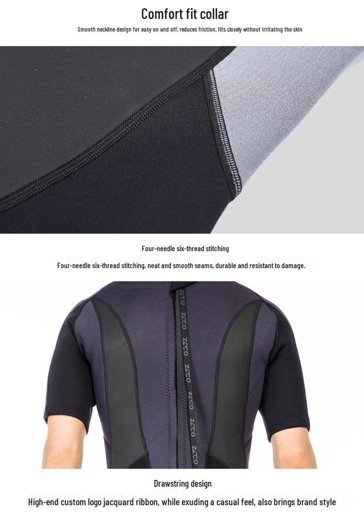 Traje de neopreno de manga corta para hombre de 3 mm: Protección Solar, Calidez, Traje de Surf y Buceo - Talla Mediana/Grande