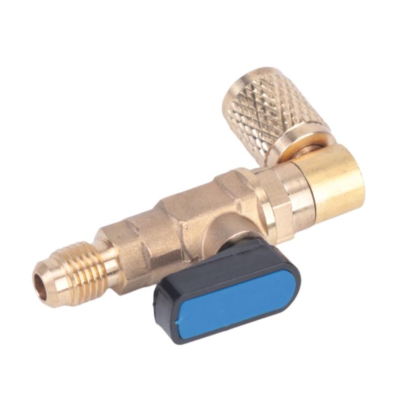 Brass 90 Degree R22 Ball Valves Shut-off Flows Control for Refrigerator & AC Charging Compact Valves for Refrigeration Repair