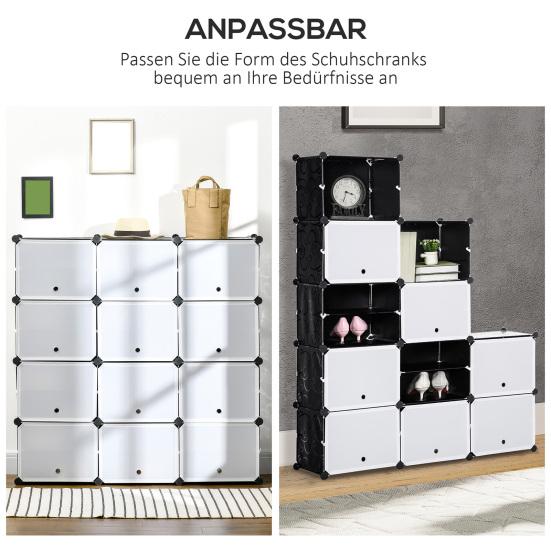 Shoe Rack with 12 Cubes Plug-in Shelf Freestanding Shoe Box 3 Rows 4 Tiers Large Capacity Flip Design Shoe Cabinet Organizer Entryway Furniture