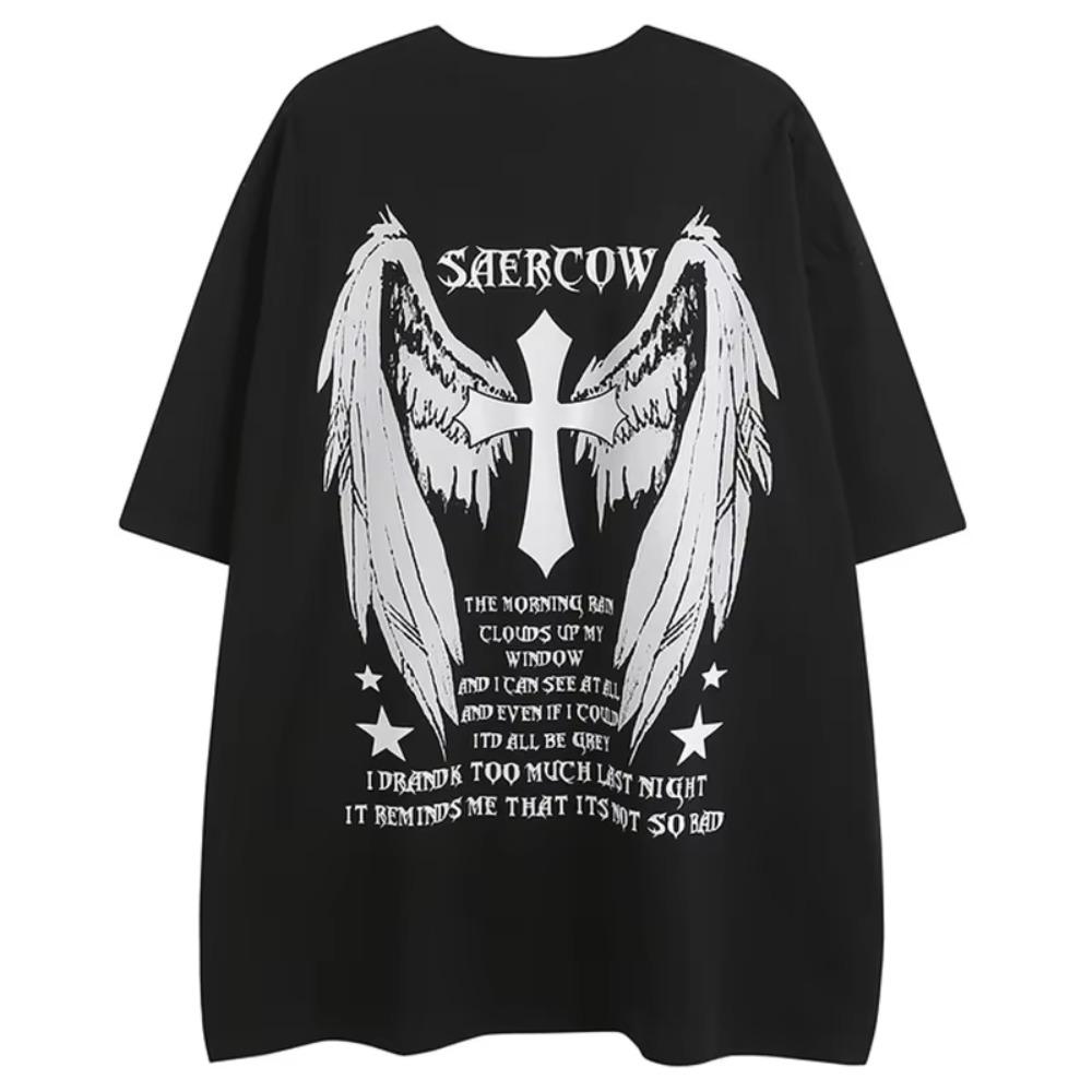 

Принт 100% Хлопок Футболка с коротким рукавом для мужчин и женщин Темный стиль Американский кэжуал Свободный размер Футболка Хип-хоп Топы XXXL чёрный