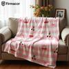 Gingham Cherry Bow Cartoon Anime Print Flannel Blanket Soft Warm Throw for Kids Bedroom Sofa Christmas Office Car