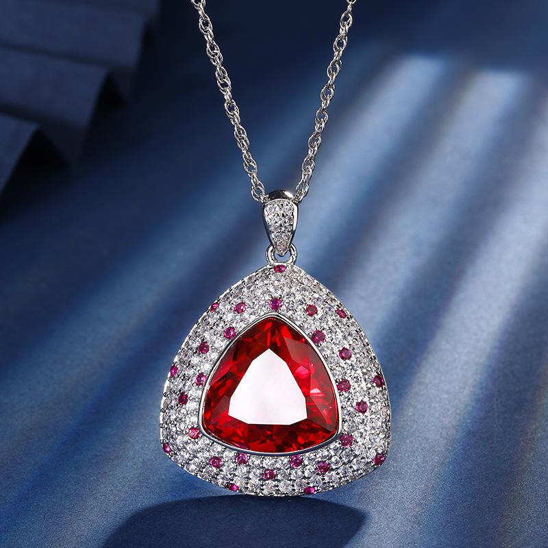 Jewelry Copper Bottom Gold-Plated Retro Simulation Red Corundum Fat Triangle Set Main 17 * 17-12 * 12
