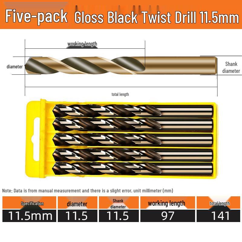 High-Speed Steel Straight Shank Twist Drill Bit, Black and Yellow, Fully Ground