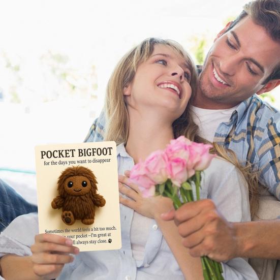

Pocket Sasquatch Plush Doll Emotional Support Stuffed Mini Sasquatch Portable Positive Animal Sasquatch Doll with Positive Card Inspirational Gift for A