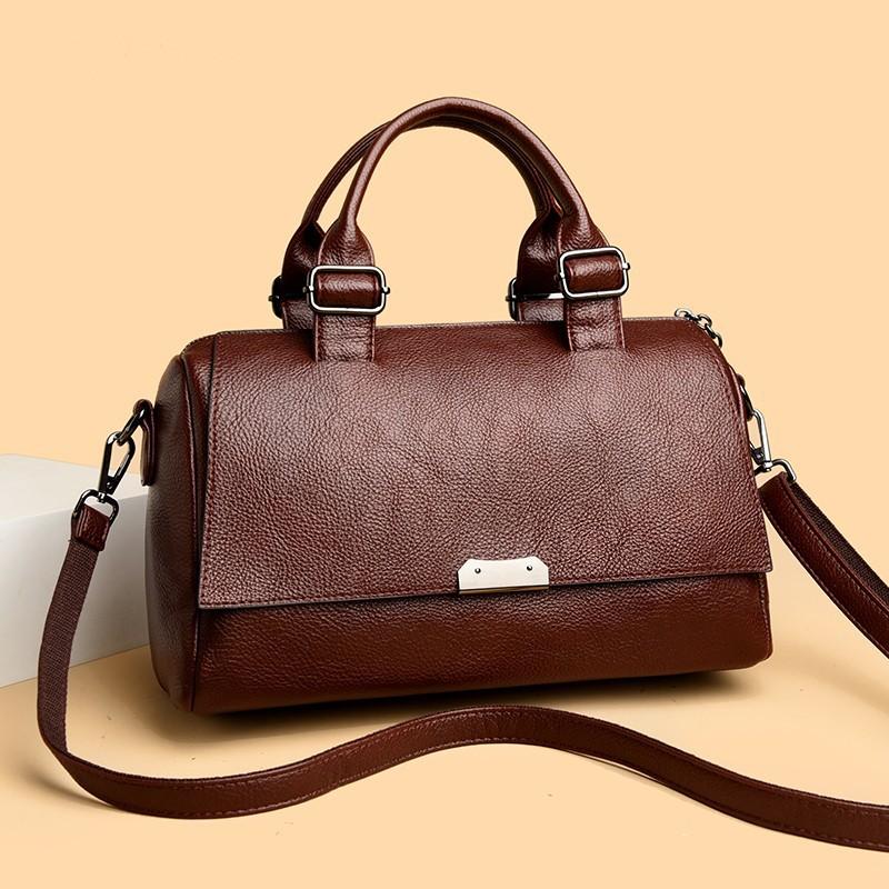 Handtasche aus Leder für Damen im Vintage-Stil Boston Bag mit verstellbarem Riemen Damen Schulter-Crossbody-Tasche einfarbig