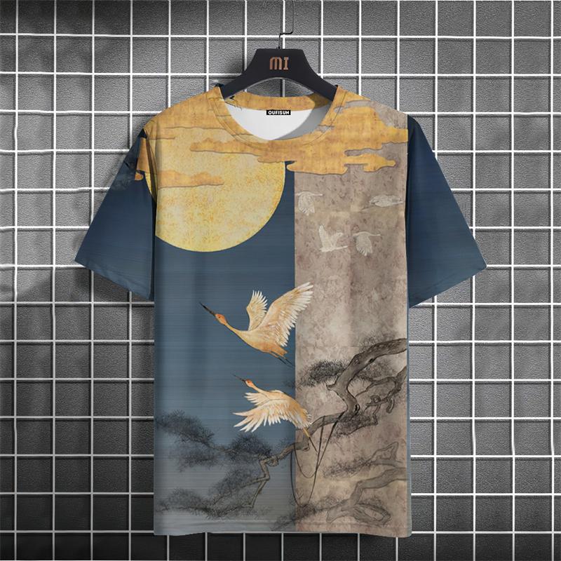 Modisches Ukiyo-e-Muster Herren-T-Shirt Sommermode Kurzarm 3D-bedrucktes T-Shirt
