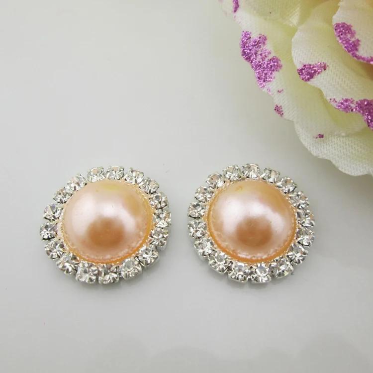 5pcs Round Clear Rhinestone 16 Colors Pearl Metal Shank Buttons (21mm)