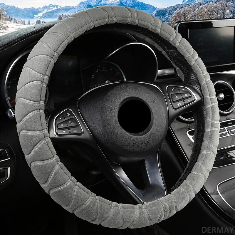 DERMAY Winter Kurzer Plüsch Auto Lenkradbezug Rutschfest Größe M für Außendurchmesser des Lenkrads 37-38cm Kostenloser Versand