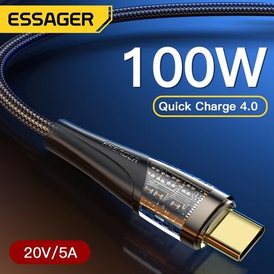 Essager Cavo PD 100W da USB C a tipo C Cavo di ricarica rapida per caricabatterie telefonico da 5A per Samsung Xiaomi Huawei MacBook Pro iPad POCO