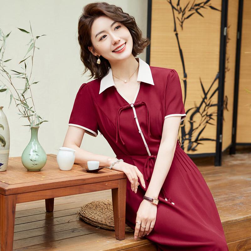 Pasite Summer New Chinese Style Patchwork Lapel Retro Wedding Guest Dress