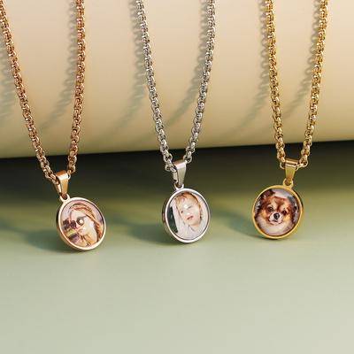 Personalisierte Foto Halskette für Damen Individuell bedruckte Foto Halskette Runder Edelstahl Anhänger Halsketten Damen Geschenk
