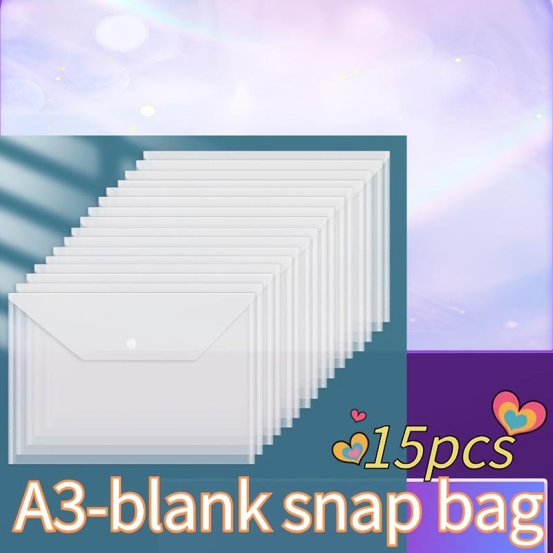 

15-Pack Thickened PP 8K A3 Transparent Folder Clips, Waterproof Document Organizer Bags for School & Office Use
